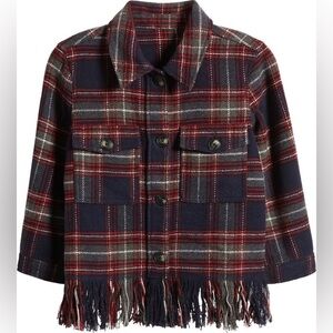 FRESHMAN Girls Flannel Plaid Fringe Trim Shacket NEW